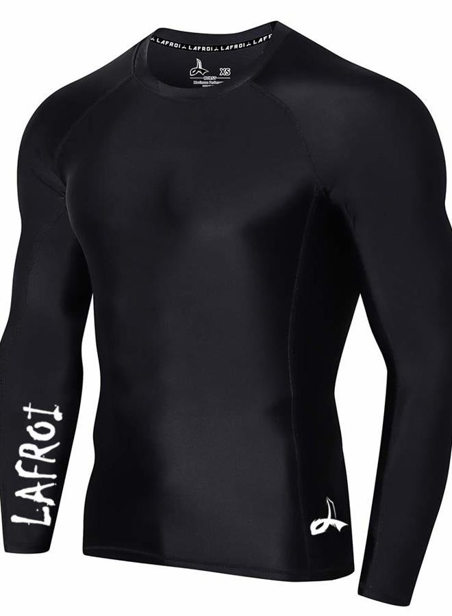LAFROI Men's Long Sleeve UPF 50+ Baselayer Skins Performance Fit Compression Rash Guard-CLYYB, Asym Black, L - Image 1