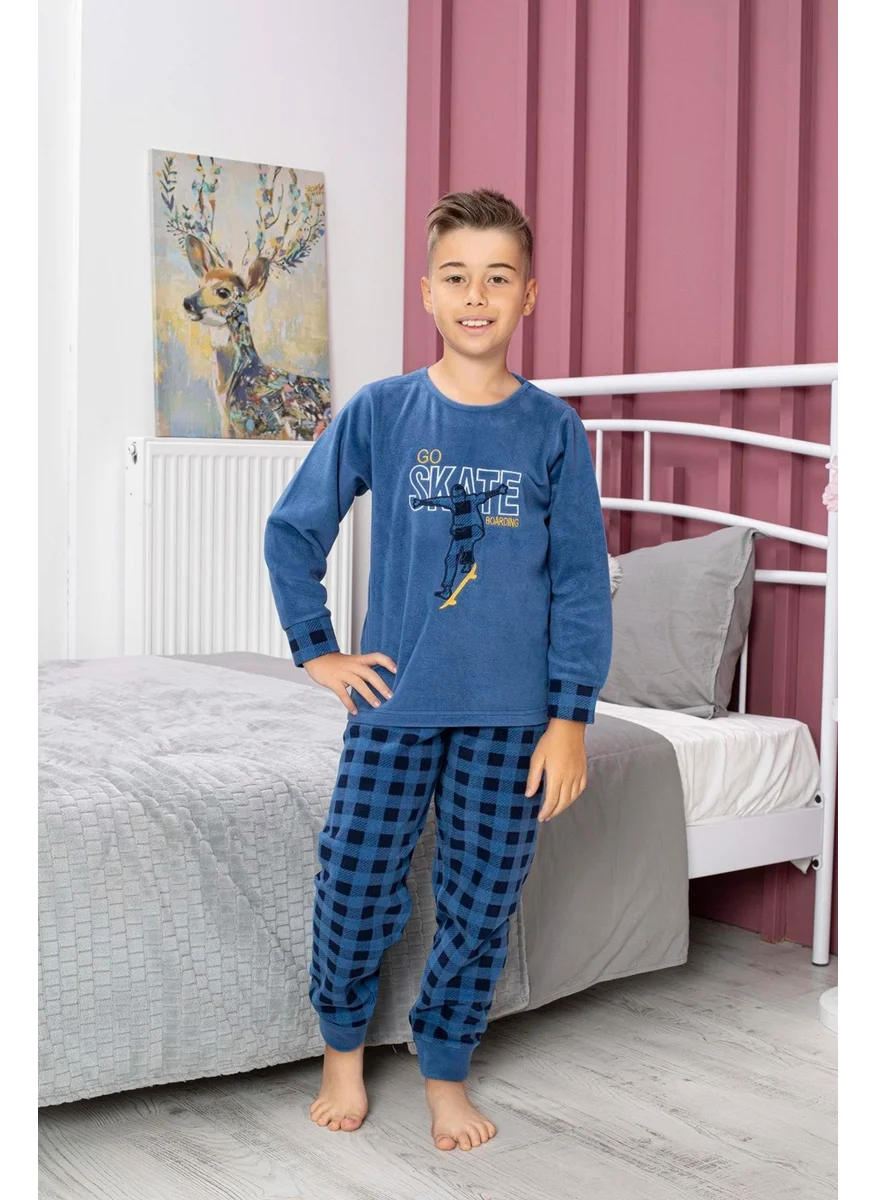 Mutlu City Happy City New Season Autumn/Winter Boy Skate Patterned Polar Fleece Pajama Set 4515