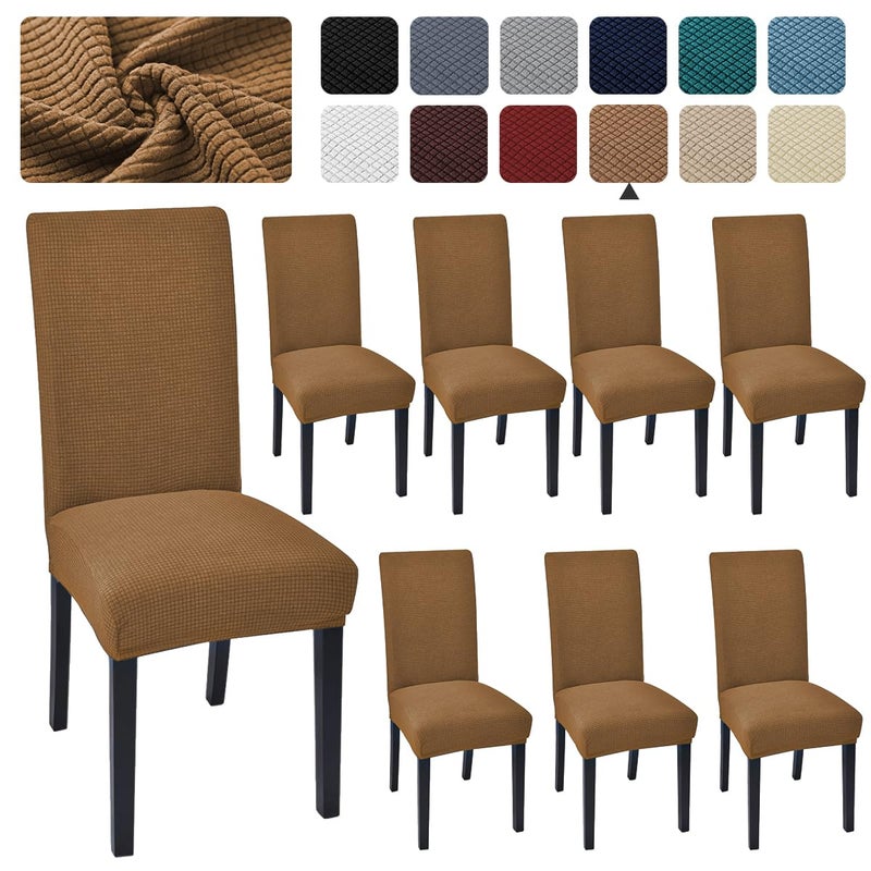Aertiavty Chair Covers for Dining Room Set of 8 Kitchen Seat Covers Dining Room Chair Covers Chair Slipcover for Parsons Chair Camel