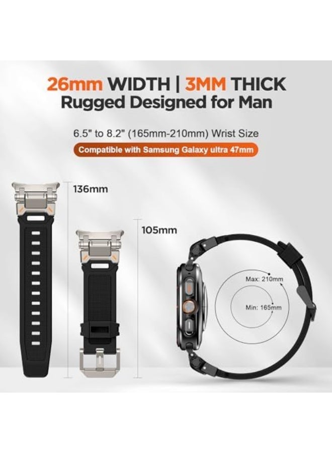 Compatible with samsung galaxy watch ultra 47mm Band for Men,Rugged TPU Silicone Sport Strap with Stainless Steel Connector for galaxy ultra 47mm bands - Image 5