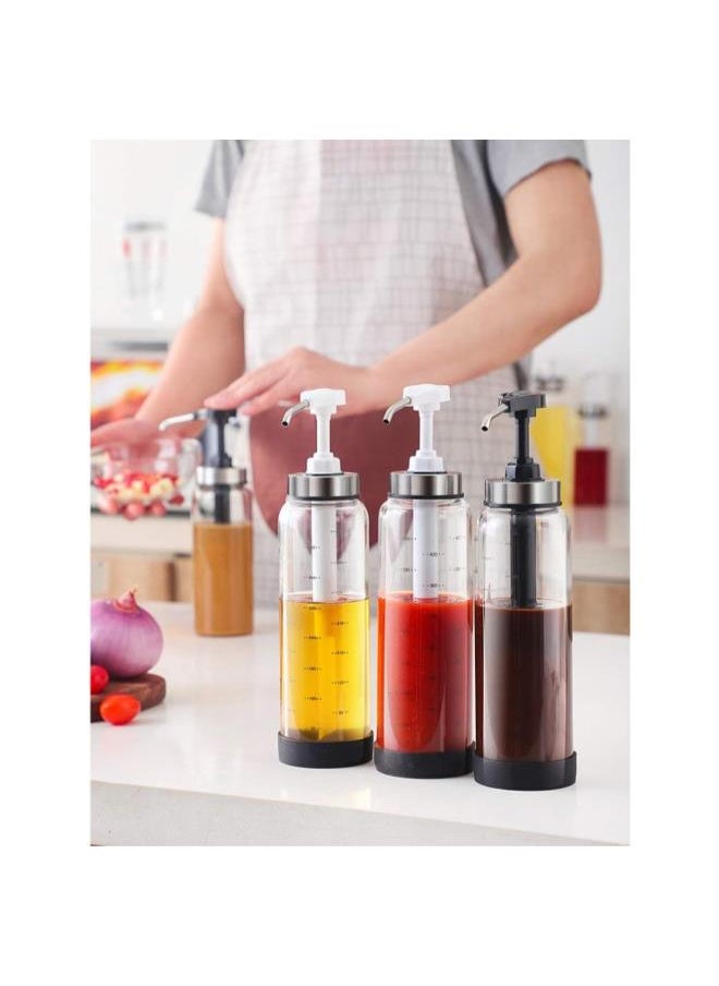 silvercnc - silvercnc 500ml Sauce Pump Bottle Leakproof Kitchen Condiment Dispenser Olive Oil Dispenser Empty Glass Sauce Bottles for Ketchup Mustard Oil Sauces - Image 1