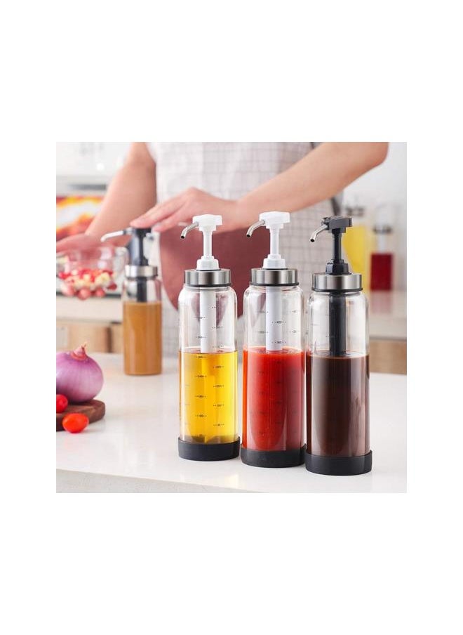 silvercnc - silvercnc 500ml Sauce Pump Bottle Leakproof Kitchen Condiment Dispenser Olive Oil Dispenser Empty Glass Sauce Bottles for Ketchup Mustard Oil Sauces - Image 1