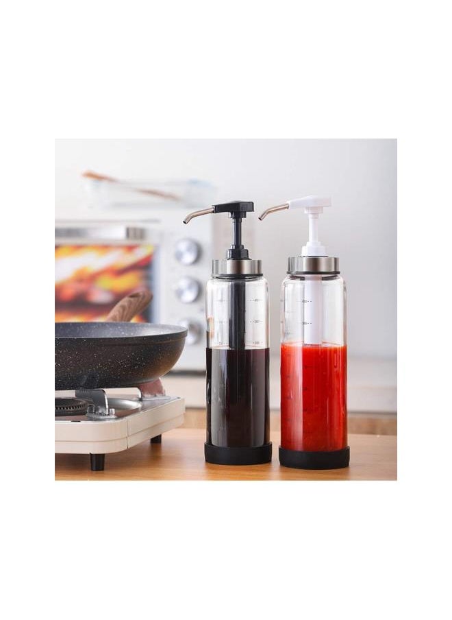 silvercnc - silvercnc 500ml Sauce Pump Bottle Leakproof Kitchen Condiment Dispenser Olive Oil Dispenser Empty Glass Sauce Bottles for Ketchup Mustard Oil Sauces - Image 1
