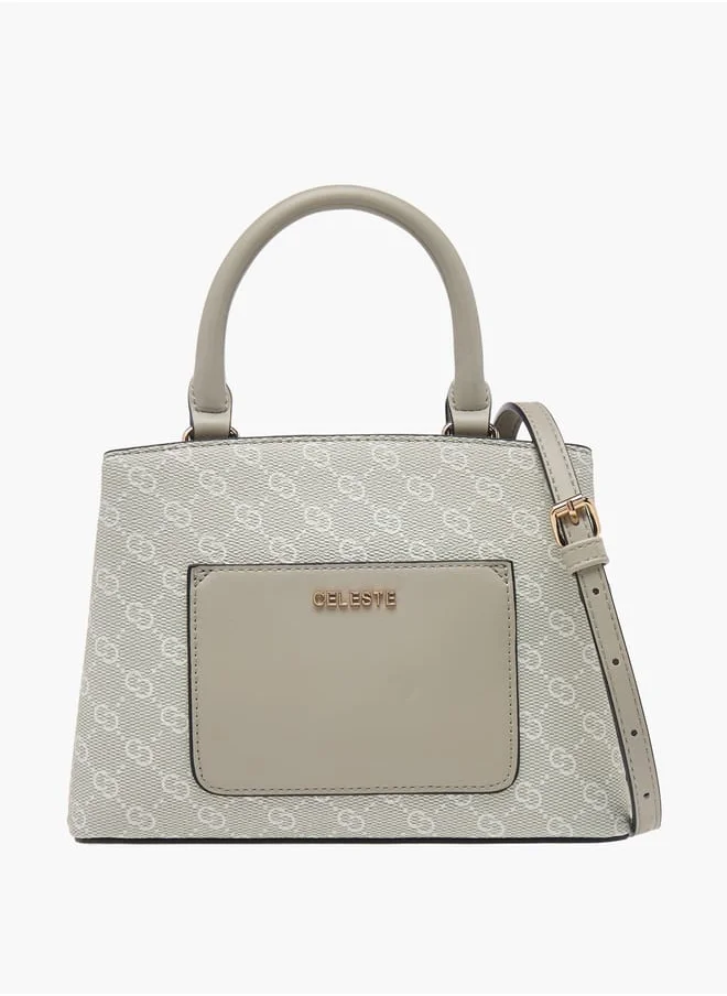 Celeste Women Monogram Print Tote Bag with Top Handle and Detachable Strap