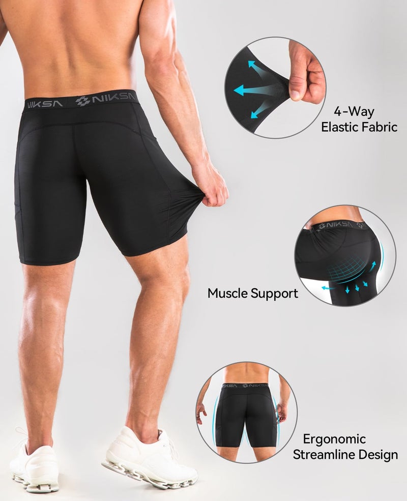 Niksa 1/2 Pack Mens Compression Shorts with Pocket, Performance Spandex Athletic Sports Workout Running Underwear Shorts - Image 4