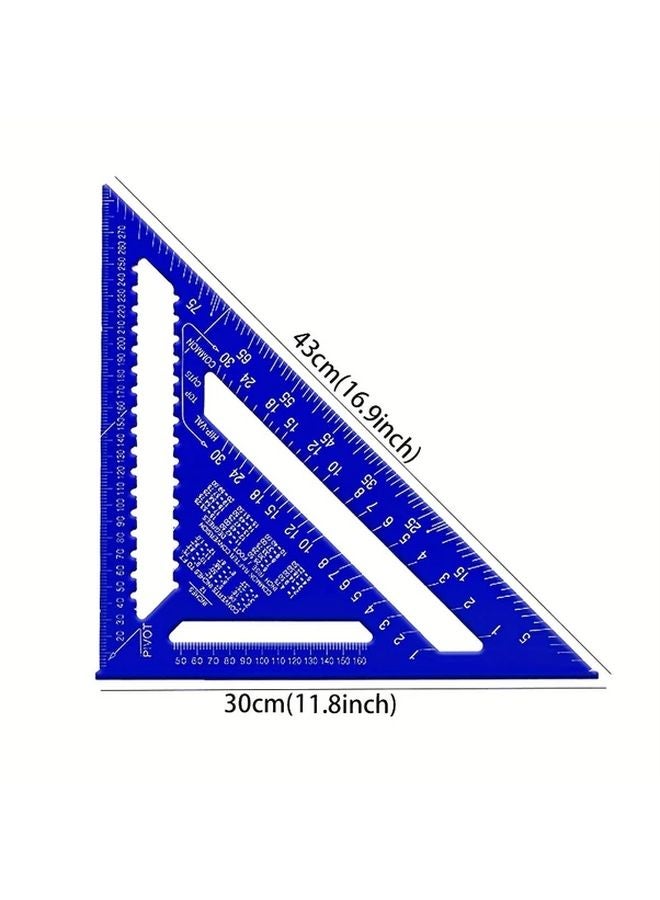 Blue 12 Inch Aluminum Carpenter Tool Dual Length Ruler Angle Protractor Speed Square - Image 3