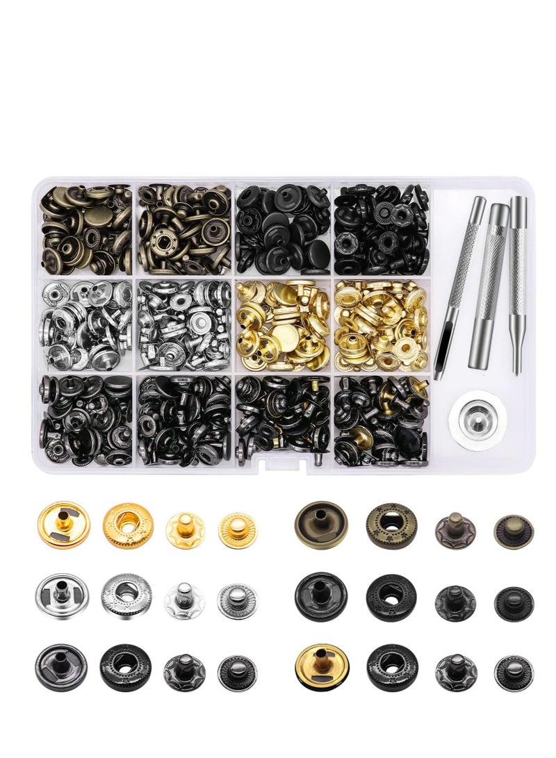 Altheqa 120 Sets Snap Fasteners Kit, Metal Snap Buttons Press Studs with 4 Pieces Fixing Tools, 6 Color Clothing Snaps Kit for Leather, Coat, Down Jacket, Jeans Wear and Bags - Image 1