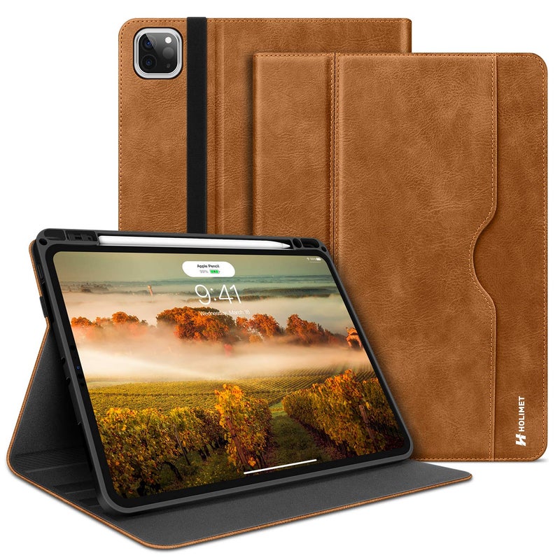 H HOLIMET Case for iPad Pro 11 inch 2022 4th3rd2nd1st Generation 202120202018 with Pencil Holder PU Leather Protective with Pocket Soft TPU Back Shockproof