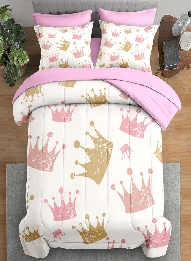 Pamnest Comforter Set Full Size, Cute Kids Crown 7 Pcs Bedding for Kids and Adults, Pink Princess Girls Bed Sheet Sets with Fitted Sheet 2 Pillowcase & 2 Sham for Bedroom Bed Decor - Image 1