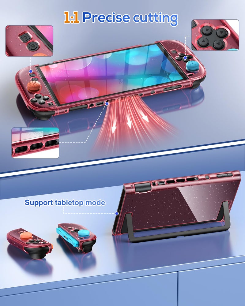 FYOUNG Protective Case for Nintendo Switch 2 2025, Slim Hard Shell for Switch 2 Accessories, Scratch&Shock Protection Cover with Screen Protector, 8 Thumb Grip(Translucent Pink, Switch 2 7.9inch) - Image 2