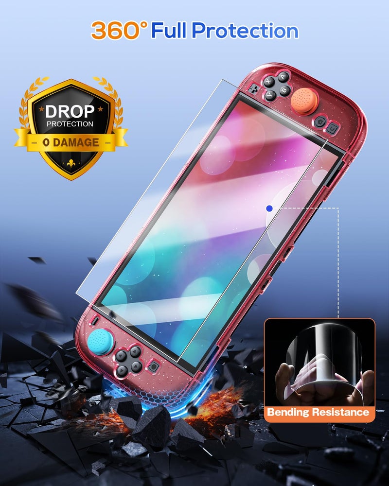 FYOUNG Protective Case for Nintendo Switch 2 2025, Slim Hard Shell for Switch 2 Accessories, Scratch&Shock Protection Cover with Screen Protector, 8 Thumb Grip(Translucent Pink, Switch 2 7.9inch) - Image 5