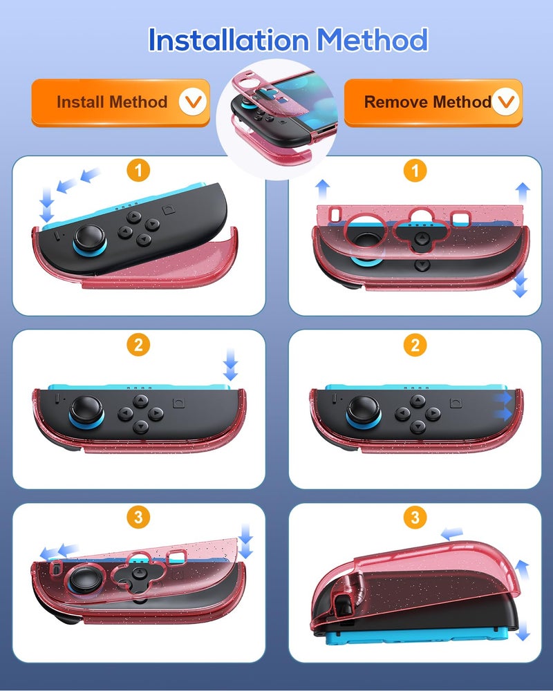 FYOUNG Protective Case for Nintendo Switch 2 2025, Slim Hard Shell for Switch 2 Accessories, Scratch&Shock Protection Cover with Screen Protector, 8 Thumb Grip(Translucent Pink, Switch 2 7.9inch) - Image 3