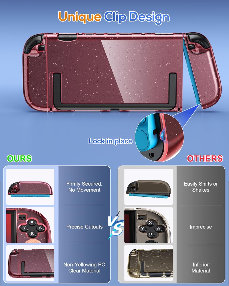 FYOUNG Protective Case for Nintendo Switch 2 2025, Slim Hard Shell for Switch 2 Accessories, Scratch&Shock Protection Cover with Screen Protector, 8 Thumb Grip(Translucent Pink, Switch 2 7.9inch) - Image 4