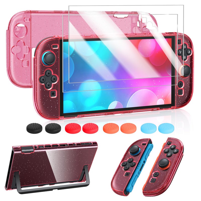FYOUNG Protective Case for Nintendo Switch 2 2025, Slim Hard Shell for Switch 2 Accessories, Scratch&Shock Protection Cover with Screen Protector, 8 Thumb Grip(Translucent Pink, Switch 2 7.9inch) - Image 1