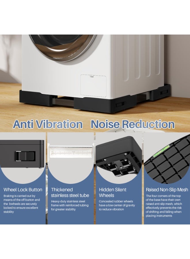 تقنية الربط الصاعد قاعدة قابلة للتعديل للأجهزة المنزلية الثقيلة مع 4 زوايا مانعة للانزلاق وأنابيب من الفولاذ المقاوم للصدأ – منصة متحركة عالمية للغسالات والثلاجات والأثاث - Image 5