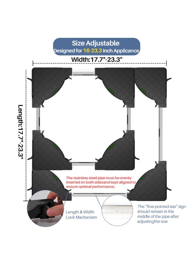 تقنية الربط الصاعد قاعدة قابلة للتعديل للأجهزة المنزلية الثقيلة مع 4 زوايا مانعة للانزلاق وأنابيب من الفولاذ المقاوم للصدأ – منصة متحركة عالمية للغسالات والثلاجات والأثاث - Image 3