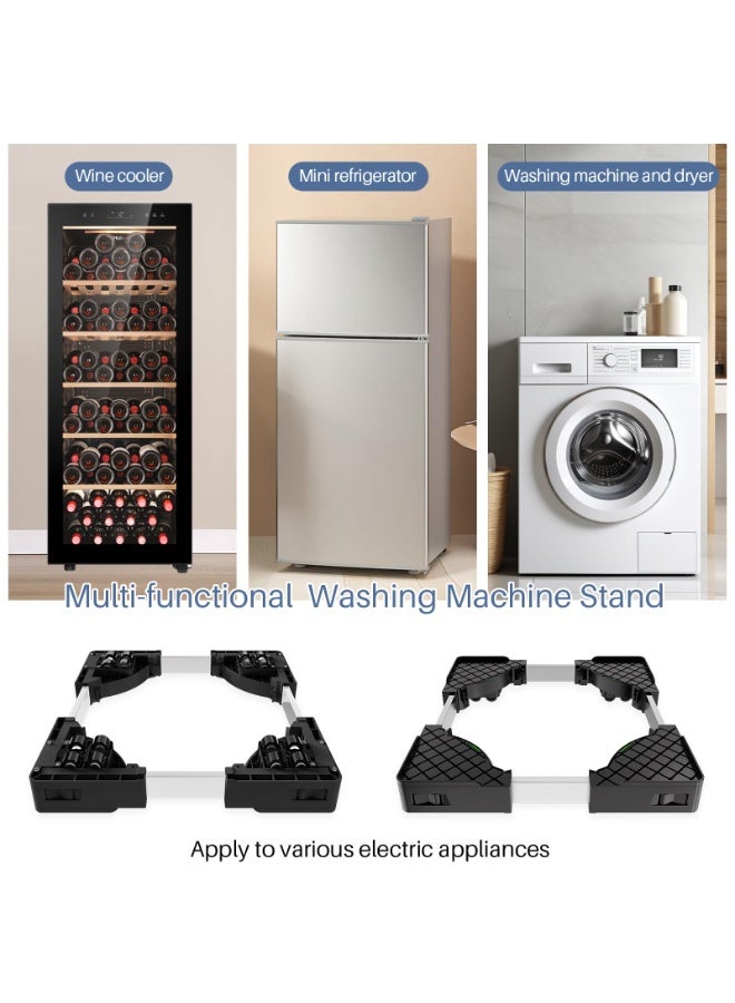 تقنية الربط الصاعد قاعدة قابلة للتعديل للأجهزة المنزلية الثقيلة مع 4 زوايا مانعة للانزلاق وأنابيب من الفولاذ المقاوم للصدأ – منصة متحركة عالمية للغسالات والثلاجات والأثاث - Image 2