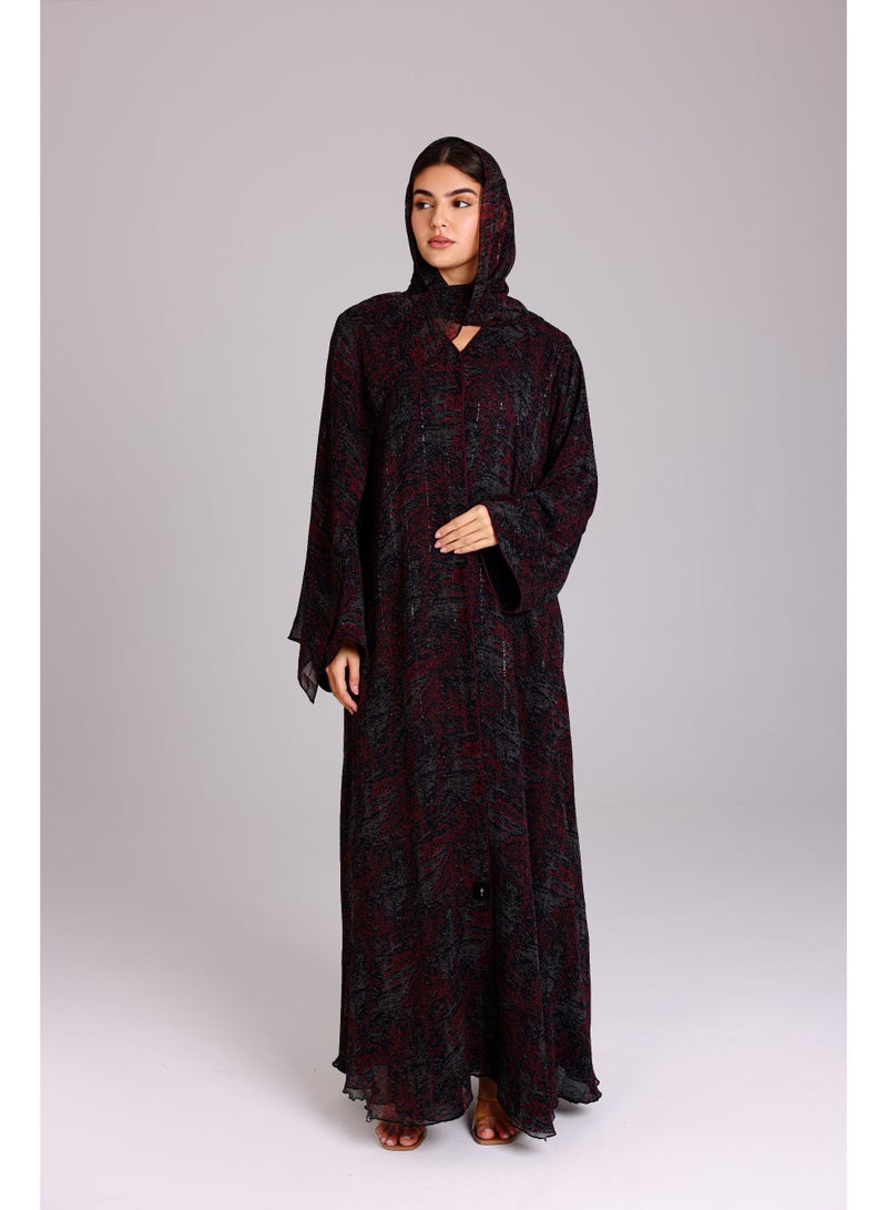 اكسا عباية نقوش مميزة قصة واسعة رمادي - Image 1