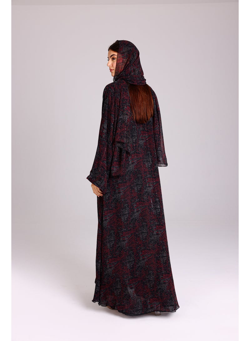 اكسا عباية نقوش مميزة قصة واسعة رمادي - Image 4