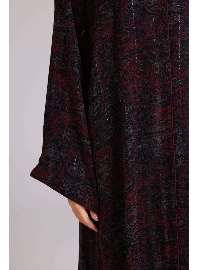 اكسا عباية نقوش مميزة قصة واسعة رمادي - Image 5