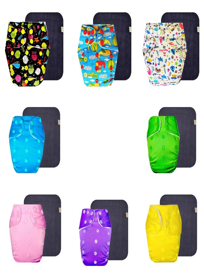 Dumbledo Premium Cloth Diaper with Gray Insert (Pack of 8) | Snug Fit | Reusable & Washable | Adjustable Snaps | All-Day Wear | 3 Months - 3 Years | Unisex Baby - Image 1