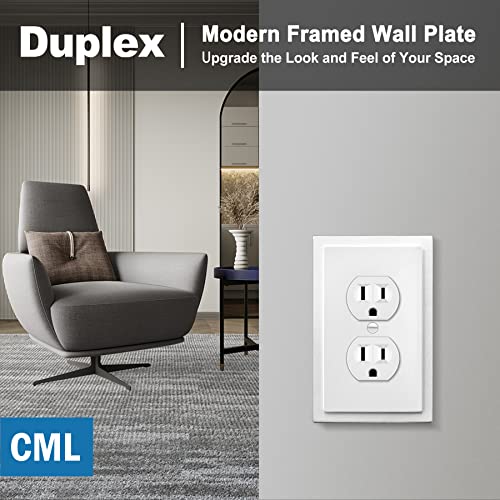 CML Hardware CML Modern Framed Single Duplex Wall Plate, 20 Pack Decorative Outlet Covers, 1-Gang Switch Plates, Impact Resistant Polycarbonate, Standard Size 3.15”X 4.87”, White - Image 3