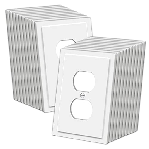 CML Hardware CML Modern Framed Single Duplex Wall Plate, 20 Pack Decorative Outlet Covers, 1-Gang Switch Plates, Impact Resistant Polycarbonate, Standard Size 3.15”X 4.87”, White - Image 1