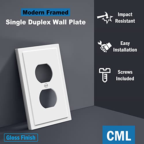 CML Hardware CML Modern Framed Single Duplex Wall Plate, 20 Pack Decorative Outlet Covers, 1-Gang Switch Plates, Impact Resistant Polycarbonate, Standard Size 3.15”X 4.87”, White - Image 2
