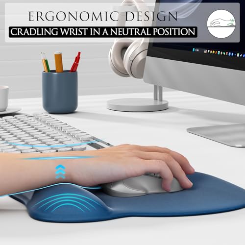 MROCO Ergonomic Mouse Pad with Gel Wrist Rest, Comfortable Mousepad with Smooth Wrist Support Surface and Non-Slip PU Base for Pain Relief, Computer, Laptop, Office & Home, 9.4 x 8.1 in, Navy Blue - Image 5