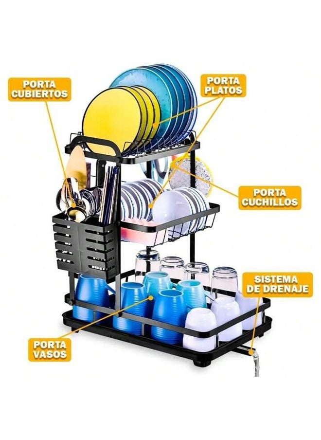 SHEE ONE 3-Tier Dish and Cup Drying Rack with a modern, practical design that fits every kitchen with a smart water drainage system  - Image 3