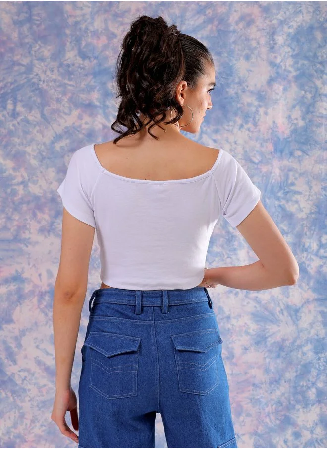 Freehand Women Fitted Casual Solid Off Shoulder Top