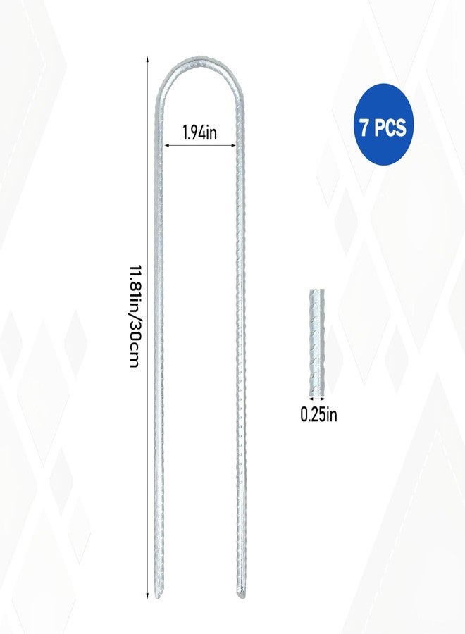 CHNPLUM Trampoline Wind Stakes 12 Inch, Heavy Duty U Shaped Rebar Tent Fence Stakes for Ground, Galvanized Trampoline Tie Down Anchor Kit 7 Pack - Image 3
