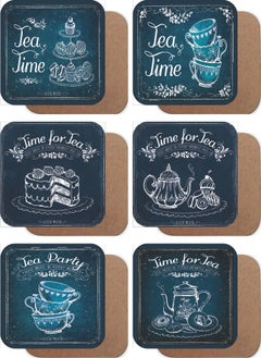 Life Poster Tea Time Vintage Style 6 Piece Retro Wooden Coasters Set