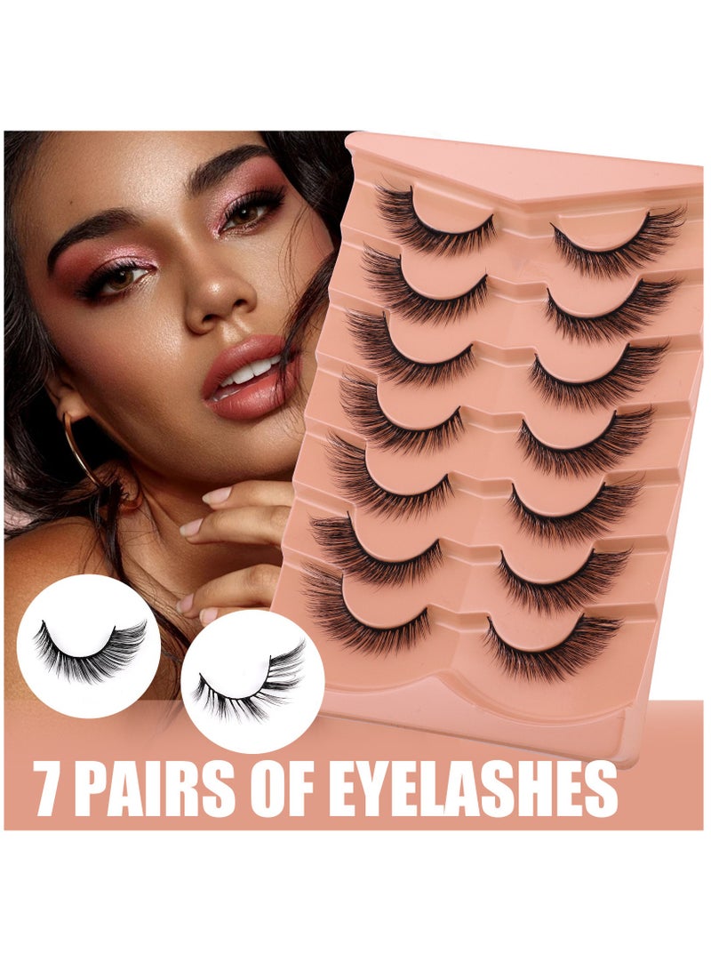 LashesMD Natural False Eyelashes Mink Lashes Wispy Cat Eye Lashes Fluffy Pack 3D Strip Short Volume Fake Eyelashes 7 Pairs - Image 1