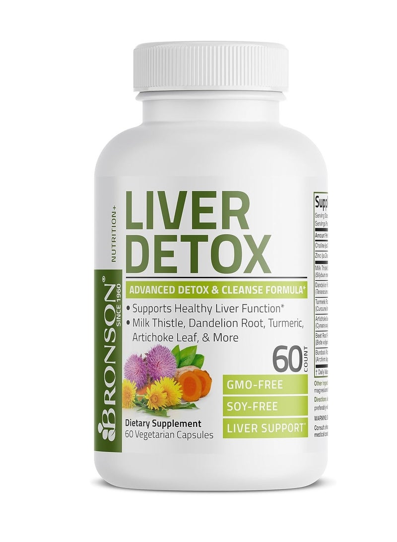 Bronson Liver Detox Advanced Detox & Cleansing Formula Supports Health Liver Function with Milk Thistle, Dandelion Root, Turmeric, Artichoke Leaf & More, Non-GMO, 60 Vegetarian Capsules - Image 1