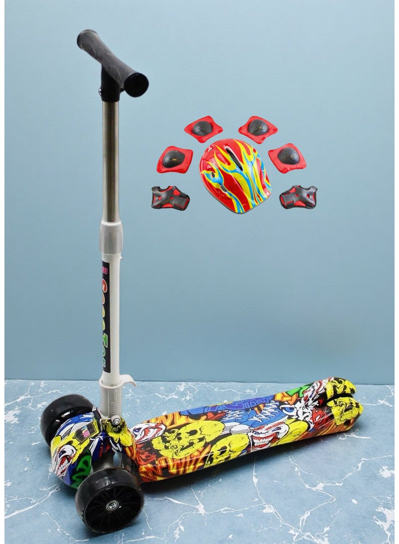 إيزي فيتشور سكوتر إيزي فيوتشر للأطفال من عمر 3 إلى 8 سنوات بإطار قابل للطي، ومقود قابل للتعديل، وعجلات بولي يوريثان LED، وفرامل خلفية، ومجموعة معدات حماية كاملة - Image 1