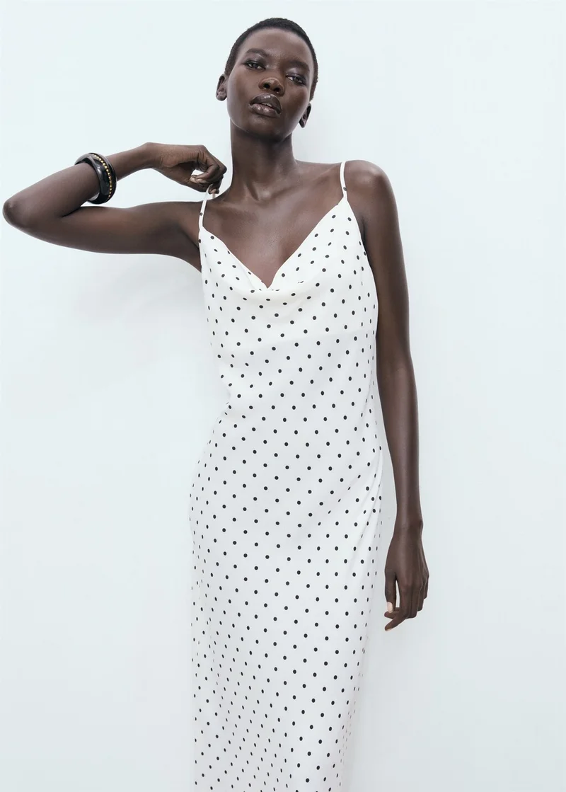 MANGO Draped Neckline Long Dress