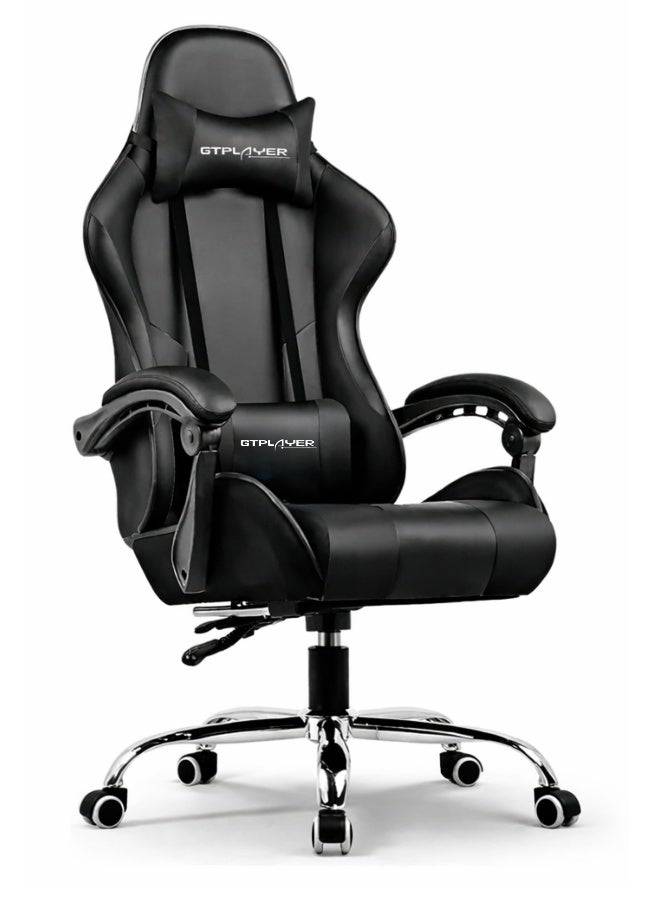 #1USA Ergonomic Gaming Chair with Adjustable Lumbar Support Cushion, Headrest & Armrests – PU Leather Computer Video Game Desk Chair for Gaming & Office - Black black