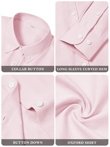 Aoudery Womens Oxford Shirts Button Down Shirts Cotton Dress Shirts Long Sleeve Collared Work Office Blouses Tunic Tops - Light Pink S - Image 5