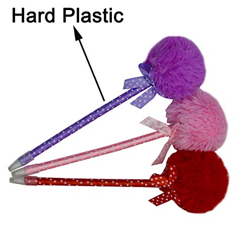 Maydahui 12 PCS Pom Pom Ballpoint Pen Cute Kawaii Fluffy Ball Pens Bowknot Polka Dot Blue Gel Ink for School Girls Valentine's Day - Image 5