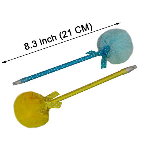 Maydahui 12 PCS Pom Pom Ballpoint Pen Cute Kawaii Fluffy Ball Pens Bowknot Polka Dot Blue Gel Ink for School Girls Valentine's Day - Image 2