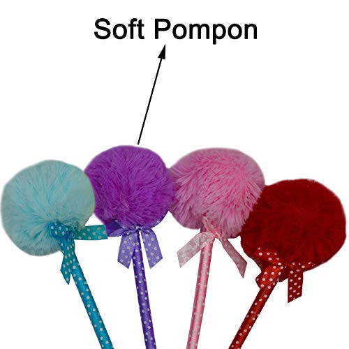 Maydahui 12 PCS Pom Pom Ballpoint Pen Cute Kawaii Fluffy Ball Pens Bowknot Polka Dot Blue Gel Ink for School Girls Valentine's Day - Image 3