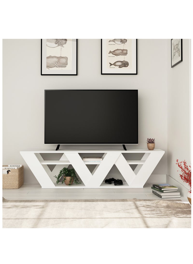 موراه حامل تلفزيون عصري من موراه هوم رالا، مناسب لأجهزة التلفزيون حتى ٦٥ بوصة | وحدات تلفزيون عصرية لغرفة المعيشة | خزانة تخزين خشبية برفوف من طبقتين | ١٥٨×٣٠×٤٠ سم | أبيض - Image 1