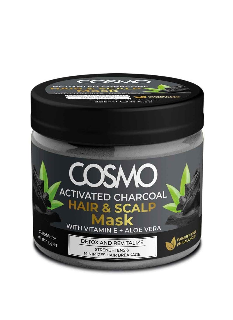 COSMO Cosmo Activated Charcoal Hair & Scalp Mask 325ml, Detox and Revitalize, Strengthens & Minimizes Hair Breakage, Paraben Free, for Daily Use. 