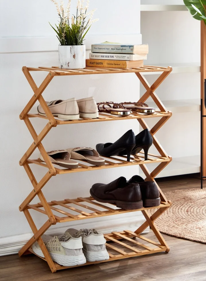 Home Box Natura 5-Tier 10 Pair Bamboo Foldable Shoe Rack Brown 43x163x26 cm