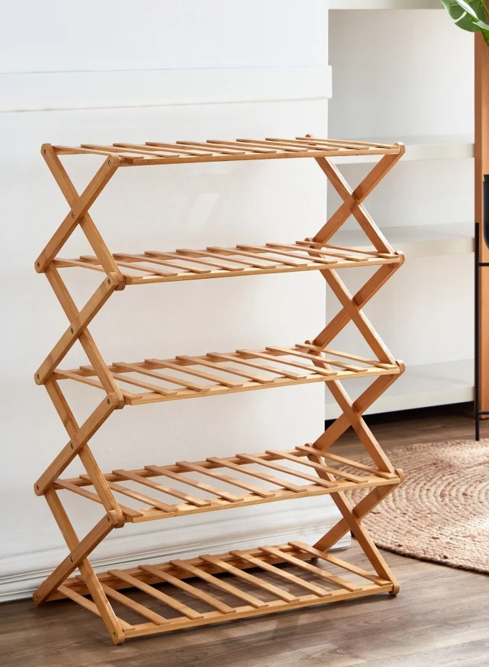 Home Box Natura 5-Tier 10 Pair Bamboo Foldable Shoe Rack Brown 43x163x26 cm