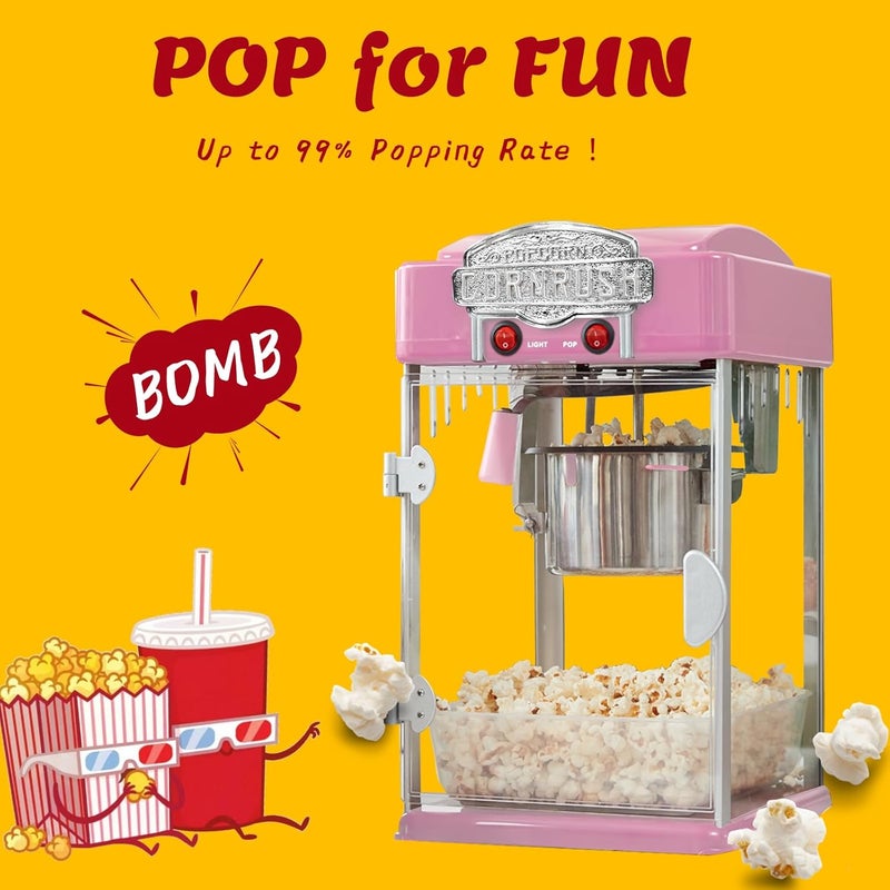 CORNRUSH Popcorn Popper Machine-4 OZ Vintage Professional Popcorn Maker Theater Style with Nonstick Kettle Warming Light and Serving Scoop. (Pink) - Image 2