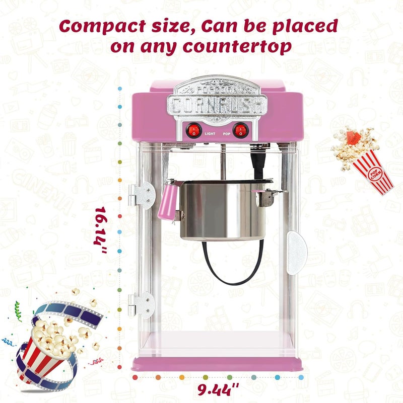 CORNRUSH Popcorn Popper Machine-4 OZ Vintage Professional Popcorn Maker Theater Style with Nonstick Kettle Warming Light and Serving Scoop. (Pink) - Image 5