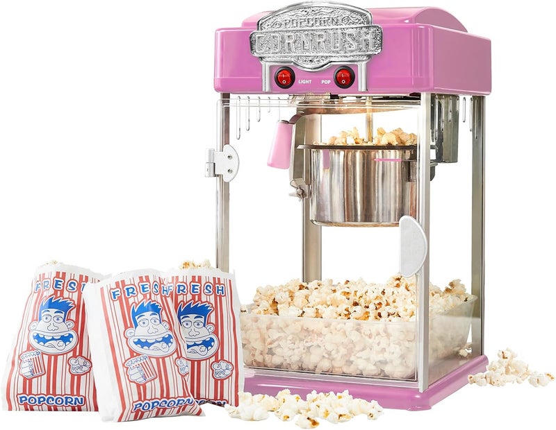 CORNRUSH Popcorn Popper Machine-4 OZ Vintage Professional Popcorn Maker Theater Style with Nonstick Kettle Warming Light and Serving Scoop. (Pink) - Image 1