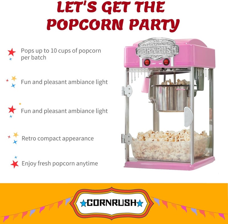 CORNRUSH Popcorn Popper Machine-4 OZ Vintage Professional Popcorn Maker Theater Style with Nonstick Kettle Warming Light and Serving Scoop. (Pink) - Image 3
